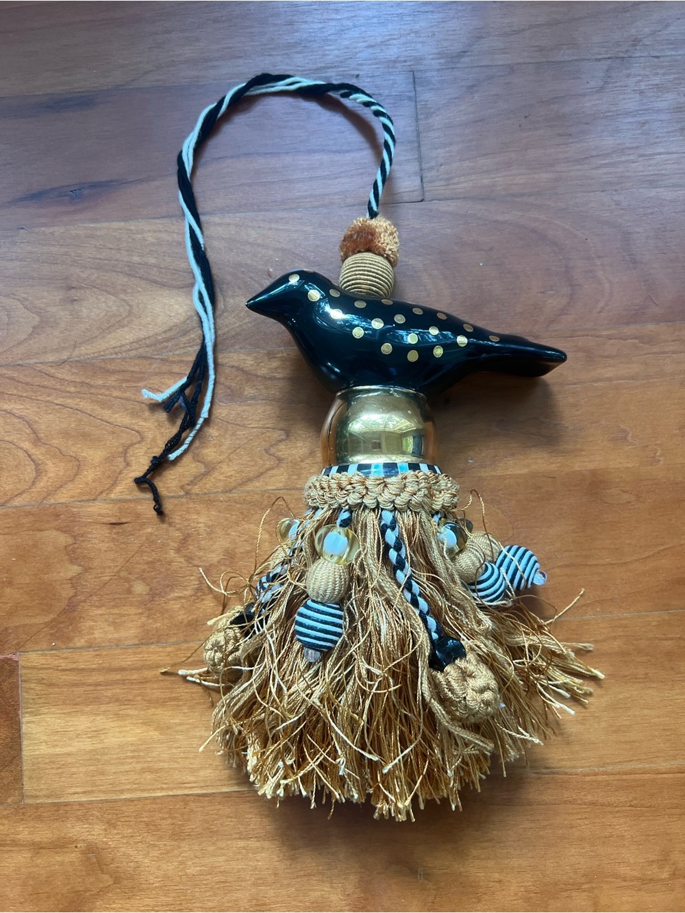 MacKenzie-Childs Retired Black & Gold Ceramic Bird Tassel Ornament
